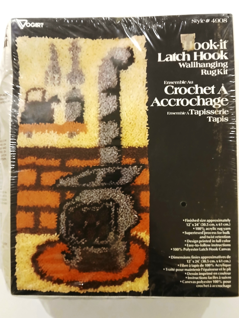 Vintage Vogart Hook-It Latch Hook Wallhanging Rug Kit - Yellow, Orange, Black